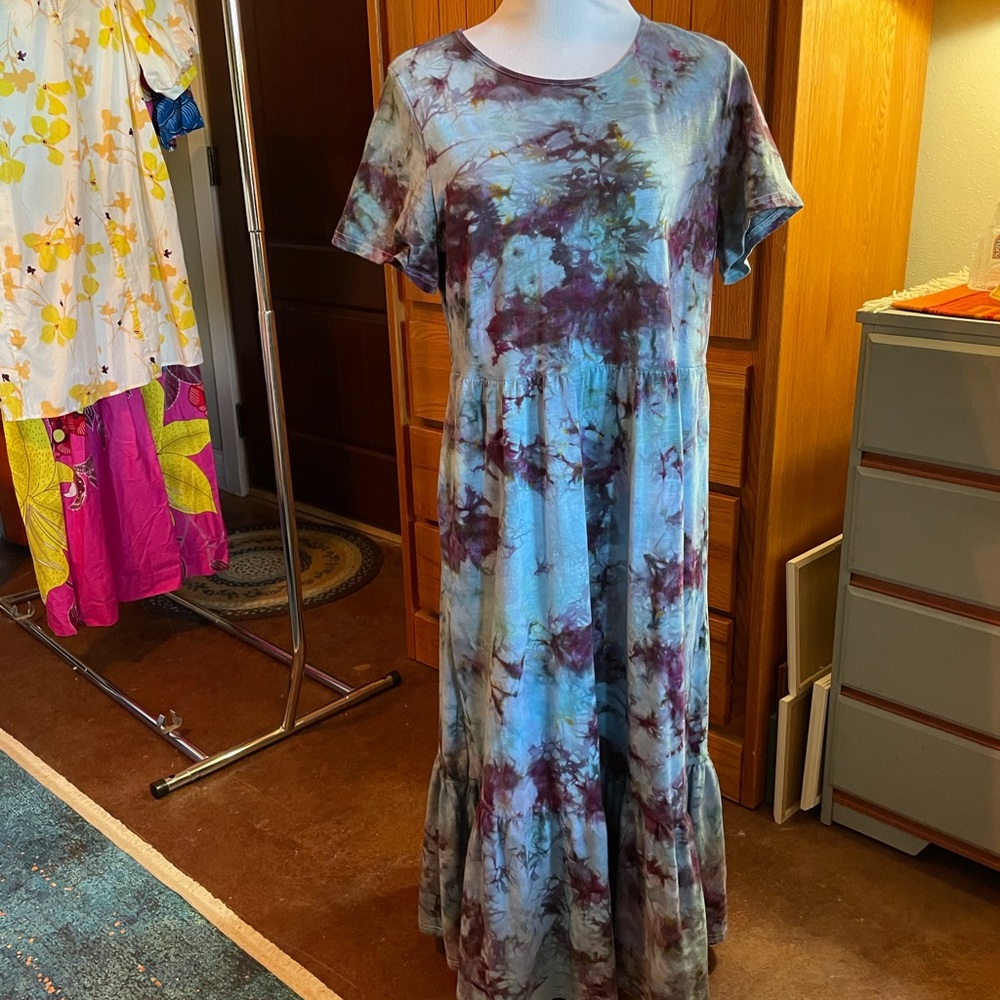 Arachne’s Web Hand Ice Dyed Cotton Maxi Dress NWOT
